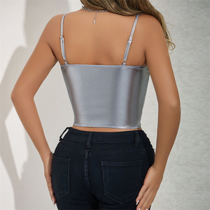 Women Zip Faux Leather Shirt Slim Fit Long Sleeve Casual Streetwear PU Leather Fashion <b>Top</b> Stylish Daily Outfit CAMIS Breathable - Product Image 2