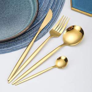 Ensemble de couverts de luxe dorés traditionnels et durables en acier inoxydable, poli miroir, couteau, cuillère, fourchette, élégant pour la salle à manger, prix bas - Product Image 3