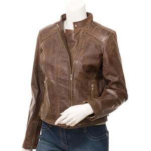 Women Professional Leather <b>Jacket</b> Premium Quality Fashion Outerwear Modern Slim Fit Biker Motorcycle Style Custom Logo Wholesale - Product Image 1