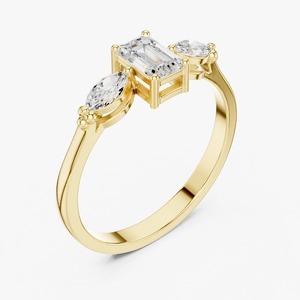 9KT Yellow Gold 1.34 CT <b>Emerald</b> and Marquise Cut Lab Grown Diamond Three Stone Engagement <b>Ring</b> for Women - Product Image 4