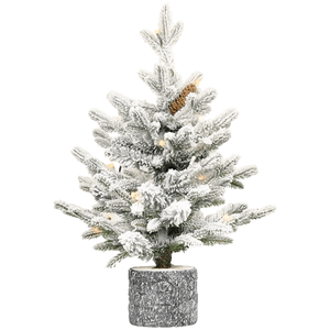 Albero di Natale Artificiale Floccato da 60 cm, 189 Rami Misti in PE/PVC, 30 Luci Bianche Calde, Pigne, Decorazioni Natalizie - Product Image 1