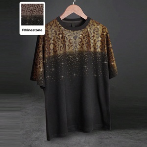 เสื้อยืดโอเวอร์ไซส์ลายพิมพ์ดิจิทัลผ้าฝ้าย 100% ระบายอากาศได้ดี ป้องกันรอยยับ ประดับด้วยคริสตัล แนวฮิปฮอป สตรีทแวร์ สำหรับฤดูร้อน - Product Image 5