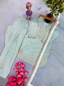 Conjunto Kurti Palazzo para Niñas con Bordado Azul Cielo y Dupatta – Vestido Étnico de Diseño para Fiestas - Product Image 5