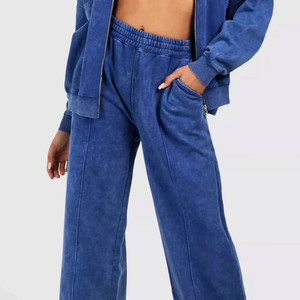 Conjunto Deportivo Azul para Mujer, Manga Larga, Diseño Sólido, Sudadera Casual con Cierre Frontal y Pantalones con Bolsillos Laterales - Product Image 3