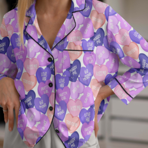 Ensemble de pyjama en soie ample à col rabattu imprimé, deux pièces, manches longues, pour femmes - Product Image 5