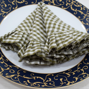 Classic Green Checkered 100% <b>Linen</b> Napkin 60x60cm Handmade <b>Table</b> Decoration Square Washable Reusable Napkin Supplier - Product Image 3