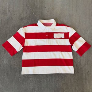 Polo à manches courtes rayé rouge et blanc pour homme, coupe classique, vêtement décontracté, tissu tissé - Product Image 1