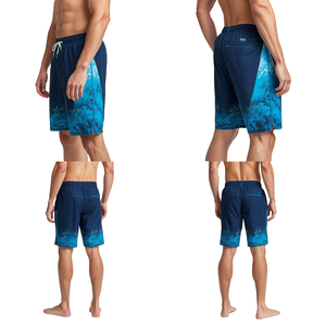 Short de bain pour homme de qualité supérieure à séchage rapide avec motif numérique Ocean Current, tissu léger haute performance pour la plage et doublure en maille - Product Image 4