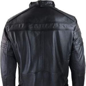 เสื้อแจ็คเก็ตหนังแท้ 100% แบรนด์ High Street Custom สำหรับผู้ชาย แบบมีซิป คอตั้ง ผ้าแคนวาสสำหรับฤดูหนาว มีกระเป๋า  ย้อมสีพื้น  บริการ OEM - Product Image 3