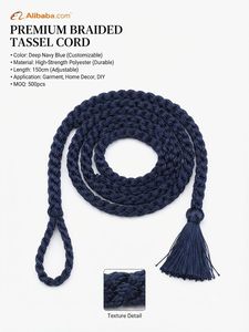 Cordon d'honneur de remise de diplôme bleu avec pompon, ruban en polyester, couleur de classe, accessoire décoratif pour toge, toutes saisons, sans emballage - Product Image 1
