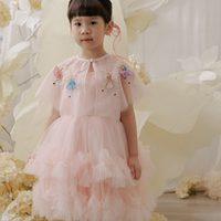 Robes de demoiselle d'honneur perles à la main cape de fée col rond Style de ballet soirée à la main enfant Couture vente en gros-Rosie 2025
