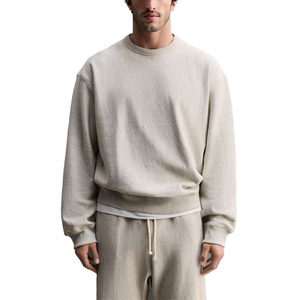 Sweat-shirt à col rond surdimensionné 100% coton tricoté couleur unie minimaliste respirant pour l'automne - Product Image 1