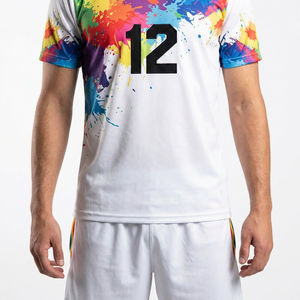 Conjuntos de Uniformes de Fútbol Personalizados por Sublimación, Ropa Deportiva Transpirable, Camiseta y Pantalones Cortos de Fútbol para Hombre, Secado Rápido, Diseño OEM con Efecto de Salpicaduras de Pintura - Product Image 4