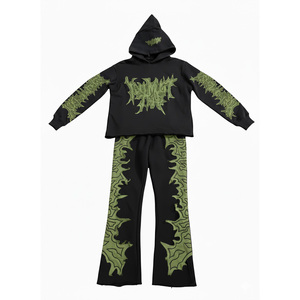 Conjunto Deportivo Térmico de Invierno con Capucha, Forro Polar Grueso, Tallas Grandes, Pantalones Acampanados, Resistente al Viento, para Gimnasio y Fitness al Aire Libre, Ropa Deportiva para Hombre - Product Image 4