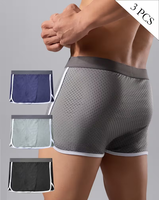 Men's Ice Silk Breathable Mesh Boxer Briefs Mid Rise Loose Waist Lounge Underwear Polyester/Cotton Knitted Customizable Summer