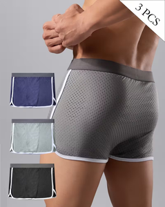 Men Ice Silk Boxer Shorts Breathable Mesh Boxer Briefs Mid Rise Loose Waist 3 Pack Lounge Underwear - Product Image 3