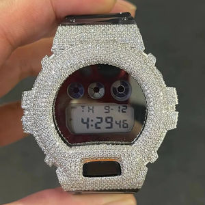 Montre unisexe élégante en quartz avec demi-diamants Moissanite VVS1, boîtier en acier inoxydable et bracelet en caoutchouc, bijoux Hip Hop - Product Image 3