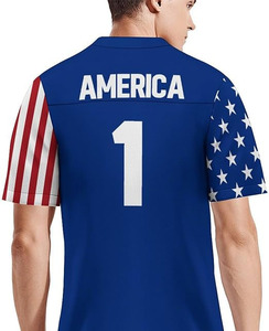 Maillot de football américain personnalisé sublimé pour homme, bleu, manches courtes, nom du joueur et nom de l'équipe, 100 % polyester, imprimé drapeau - Product Image 2