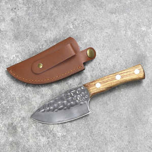 Petit couteau de chasse artisanal forgé pour la viande et le poisson, lame en acier Damas à manche intégral avec étui en cuir - Product Image 1