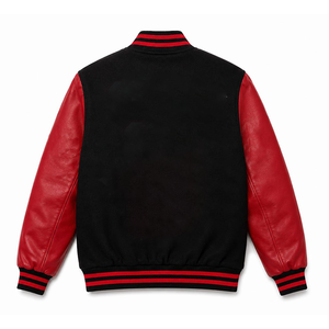 Custom Sorority DST Customized Body Genuine Leather Sleeves <b>Varsity</b> Letterman <b>Jacket</b> <b>Black</b> <b>Red</b> College Wear for OEM Bulk Order - Product Image 3