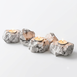 Support de bougie en pierre naturelle sculptée à la main en howlite, agate et pierres précieuses, pour la lithothérapie, vente en gros - Product Image 5