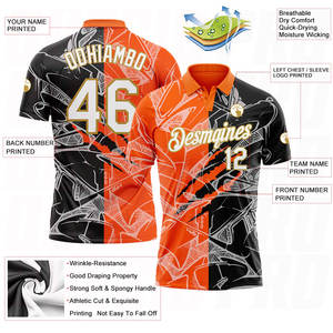 Camisetas de Polo de Golf Personalizadas en Blanco, Naranja y Dorado Antiguo con Diseño 3D, Absorbentes de Humedad, para Entrenamiento de Golf y Deportes - Product Image 3