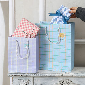 Bolsa de Regalo Multifuncional a Rayas y Cuadros del Proveedor Mayorista SY, Embalaje Ecológico de Papel Kraft para Supermercado, Laminado - Product Image 4