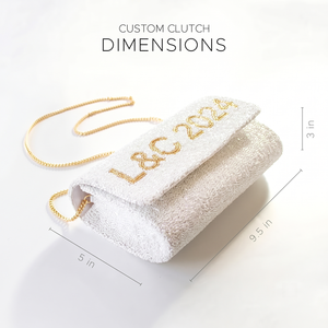 Personalized Custom Name & <b>Initial</b> Clutch Bag for Women Fashion Linen with Button Detail Wedding & Evening Use - Product Image 1