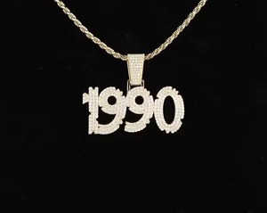 Collier pendentif personnalisable plaqué or, entièrement serti de diamants, lettres et chiffres en moissanite, pendentif scintillant, bijoux hip-hop - Product Image 2