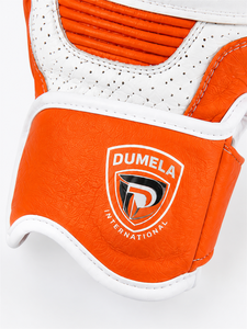 Guantes de Gimnasio Dumela de Cuero, Completos, Blancos y Naranjas, Transpirables, con Soporte Ajustable para la Muñeca - Product Image 2
