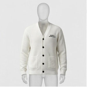 North Approach Men's V-Neck Knitted Cardigan Waffle Pattern Button Front Casual Autumn Wear - Product Image 1