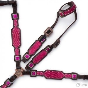 Weave Knotted <b>Leather</b> Headstall Breast Collar Set Hand <b>Tooled</b> Basket Weave Western Horse Tack Durable Riding Gear Set - Product Image 1