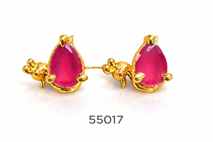 ต่างหูประดับพลอยสีแดงชุบทองพรีเมียมสำหรับเครื่องประดับสตรี - Product Image 3