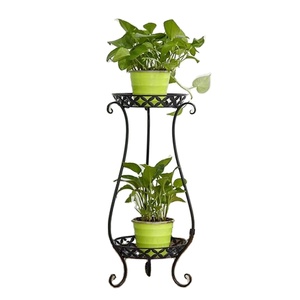 Soporte de plantas en maceta de metal negro de 2 niveles, diseño colorido, tamaños grandes/pequeños para jardín, decoración del hogar y uso en el suelo de la guardería - Product Image 1