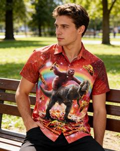 Chemise homme à imprimé jungle, manches courtes, style hawaïen tropical, décontractée, boutonnée, pour l'été, motif floral coloré - Product Image 2