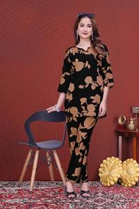 ชุดเซ็ตผ้าไมโครไฟเบอร์สีดำสำหรับผู้หญิง ลายพิมพ์รักษ์โลก คอกลม ชุดสองชิ้น ไซส์พลัส S ถึง 3XL ขายส่ง Kiran Nexus - Product Image 5