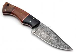 Cuchillo de acampada de hoja fija de acero de Damasco hecho a mano con mango de madera Micarta segmentada - Product Image 2