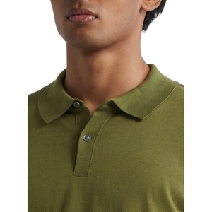 Camisa de punto de manga corta para hombre, 100% poliéster, verde oliva, con estampado frontal, formal, transpirable, corte regular, al por mayor - Product Image 4