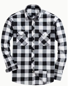 Chemise en flanelle à carreaux noirs et blancs à manches longues en coton, vêtement décontracté, taille adulte, Hardihood International - Product Image 1