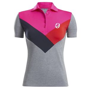 Polo de Mujer en Bloques de Color Rosa y Gris, Manga Corta, Estampado, Deportivo, Elegante, para Práctica de Golf y Uso Diario - Product Image 1