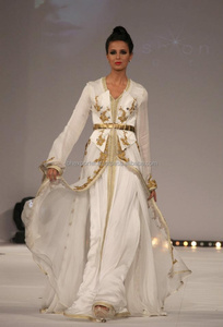 Indonesian Women Style Pearl White <b>Kaftan</b> With Embroidery, Belt and Stylish Sleeve Design - Product Image 2