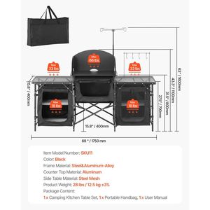 โต๊ะครัวอลูมิเนียมพกพาสำหรับตั้งแคมป์กลางแจ้ง พร้อมตู้เก็บของ 3 ช่อง และกระเป๋าถอดได้สำหรับพกพาสำหรับการตั้งแคมป์และการทำอาหาร - Product Image 6