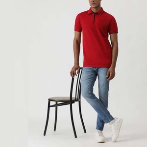 Polo de punto rojo de manga corta para hombre con cremallera, diseño casual de color sólido, corte regular, polos para hombre en venta - Product Image 6