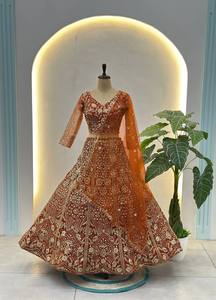 Women's Lehenga Choli Dupatta Vintage Traditional Style Recycled Butterfly <b>Net</b> <b>Fabric</b> Regular Length Soft Embroidery Party Wear - Product Image 5