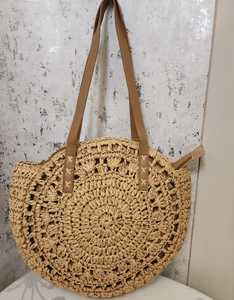 Round <b>Straw</b> Woven Tote <b>Bag</b> Hollow Out Shoulder Handbag Zipper Closure Beach Travel <b>Bag</b> for Women - Product Image 1