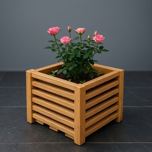 Large Eco-Friendly Bohemian Bamboo Square Planter <b>Pot</b> | Durable Hand-Carved Indoor Outdoor Decorative Plant <b>Stand</b> - Product Image 4