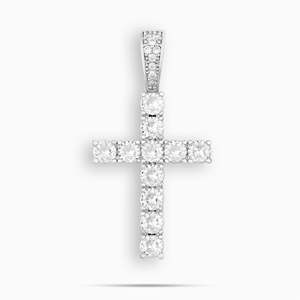 UrbanVrit TC33 <b>Cross</b> Pendant Necklace 925 Silver Rhodium Plated Tennis <b>Chain</b> Crystal Prong Setting Religious Christian Unisex - Product Image 3