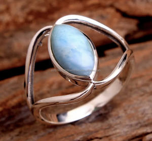 Bague d'anniversaire de mariage en argent sterling 925 unisexe classique, pierre naturelle Larimar, serti de diamants en argent uni - Product Image 1