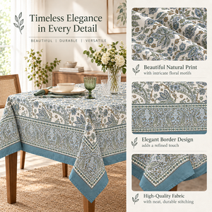 Ridhi Modern Classic Floral Printed Cotton Customizable Handmade Eco-Friendly Durable Washable Outdoor Rectangle <b>Tablecloth</b> - Product Image 4