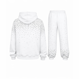Ensemble de survêtement pour homme en coton 100% avec strass blancs, à capuche et cordon de serrage, écologique, manches longues, décontracté, respirant, pour l'hiver, coupe classique - Product Image 2